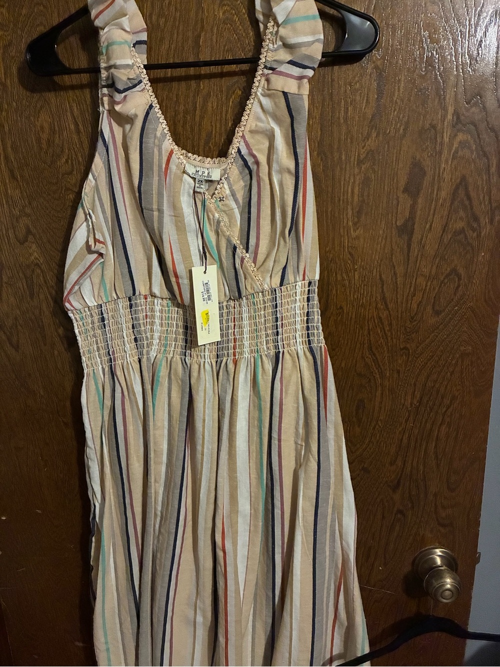 Beige Multicolor Striped Casual Sundress with Smocked Waist